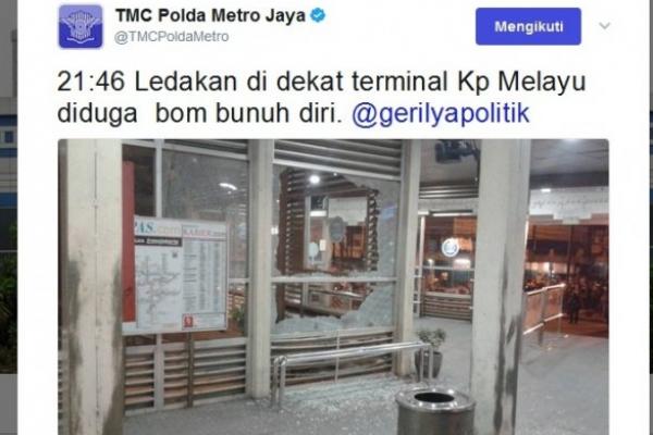 Ledakan bom di halte Transjakarta Kampung Melayu, Jakarta Timur diduga bom bunuh. Hal itu disampaikan langsung oleh PT TransJakarta pada Rabu (24/5) malam.