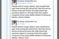 Nulis Kampung Melayu Masuk Jakarta Selatan, Sandiaga Uno "Diserang" Cacian 