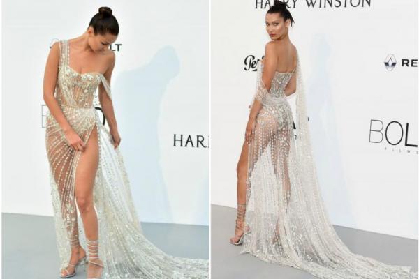 Bella Hadid hampir memperlihatkan seluruh bagian tubuhnya kepada penonton. 