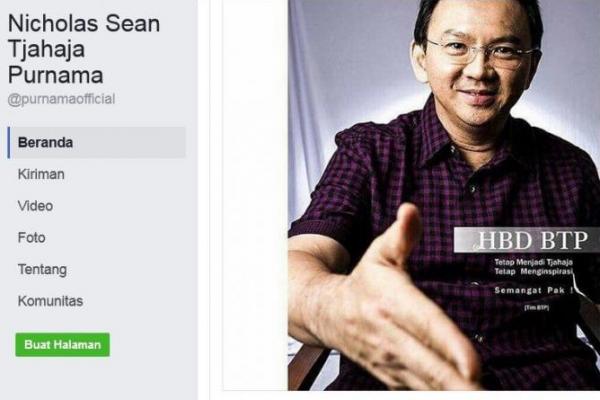 Dalam status itu, Nicholas memasang foto Ahok yang sedang mengulurkan tangan kanannya  seakan menawarkan jabatan tangan.