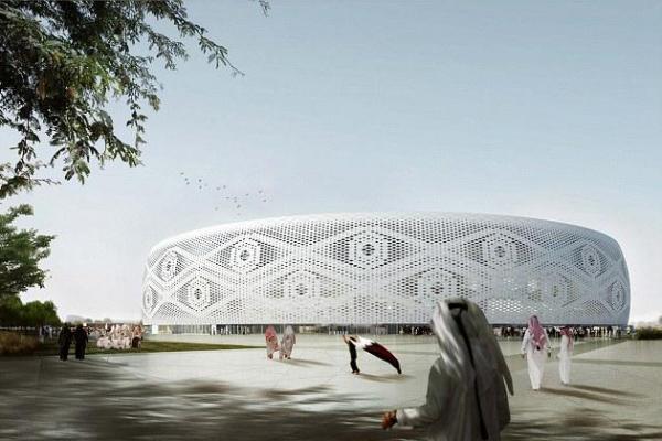 Qatar siap membangun stadion sepak bola dengan bentuk mirip dengan kopiah putih atau sering kita sebut songkok haji.