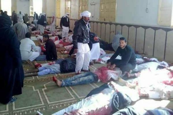 Menurut laporan, militan yang tidak diketahui meledakkan bom di masjid di desa al-Rawdah di pusat kota Bir al-Abed di Sinai Utara pada saat salat Jum`at.
