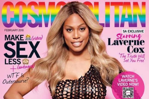 Bintang `Orange`s New Black` tersebut menghiasi halaman depan, edisi #SayYesToLove Cosmo Afrika Selatan Februari 2018.