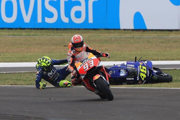 Duo rider Yamaha, Valentino Rossi dan Maverick Vinales harus puas di posisi kedua dan ketiga di belakang Marquez