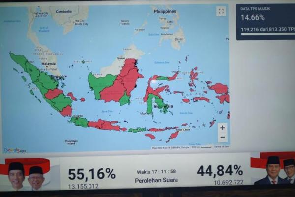 Berikut perolehan suara sementara perhitungan Tim Kampanye Nasional Koalisi Indonesia Kerja Joko Widodo - KH Maruf Amin.
 