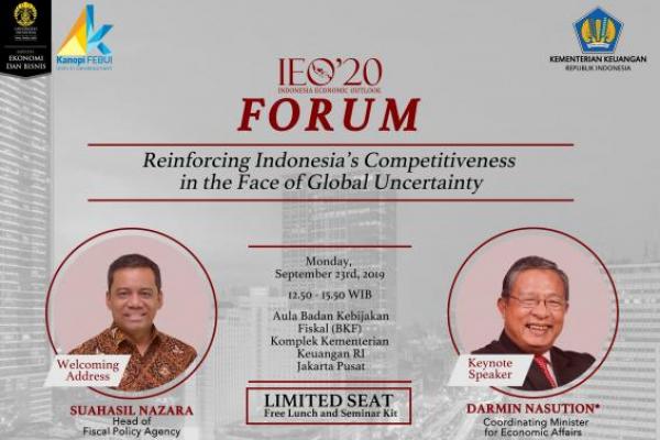 Tema IEO`20 tahun ini adalah Reinforcing Indonesia’s Competitiveness in the Face of Global Uncertainty