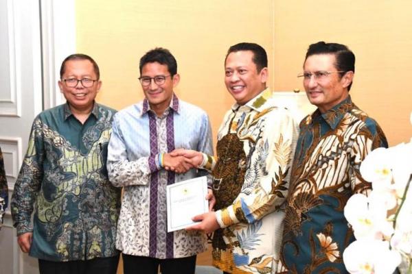 Ketua MPR RI Bambang Soesatyo bersama Pimpinan MPR RI bersilaturahim dengan calon wakil presiden 2019-2024, Sandiaga Uno