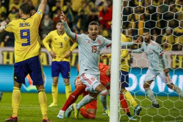 Sebuah gol dramatis di menit akhir babak kedua dari Rodrigo Moreno memberi satu tiket Spanyol ke Kejuaraan Eropa 2020