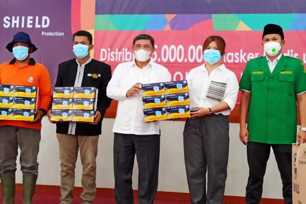 Bupati Deli Serdang, H. Ashari Tambunan mengapresiasi kampanye distribusi 5 juta masker medis Gerakan Pemuda Ansor (GP Ansor) dan Aice Group