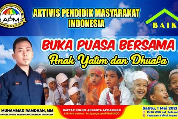 Dalam rangka memetik berkah bulan suci Ramadan, Aktivis Pendidik Masyarakat Indonesia (Apmasindo) akan mengadakan buka puasa bersama anak yatim dan dhuafa.