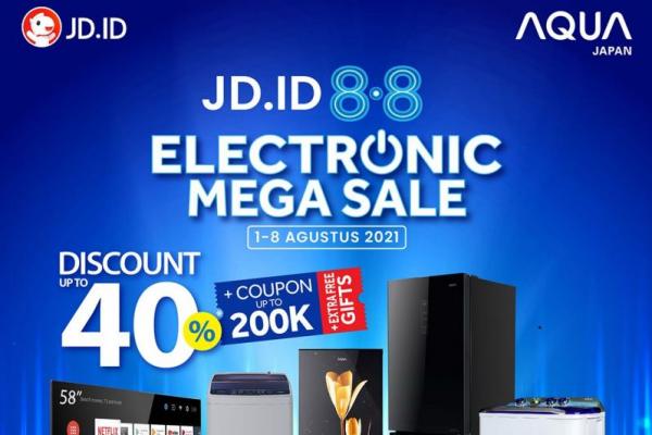 Dalam rangka menyambut hari kemerdekaan Republik Indonesia, AQUA Japan bersama JD.ID menggelar promo 8.8 Electronic Mega Sale. Program ini berlangsung selama delapan hari, mulai 1-8 Agustus 2021.