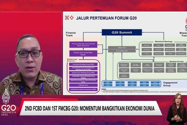 Dalam jalur keuangan yang dipimpin oleh Kementerian Keuangan dan Bank Indonesia, Presidensi G20 Indonesia akan membawakan enam agenda prioritas, yakni exit strategy untuk mendukung pemulihan yang adil. 