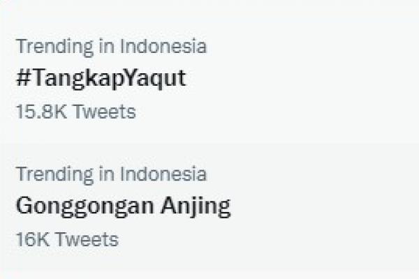 Tagar #TangkapYaqut masuk dalam daftar trending topik di Twitter pada Kamis (24/2) pagi. Warganet marah dengan pernyataan Menteri Agama Yaqut Cholil Qoumas yang membandingkan suara azan dengan gonggongan anjing.