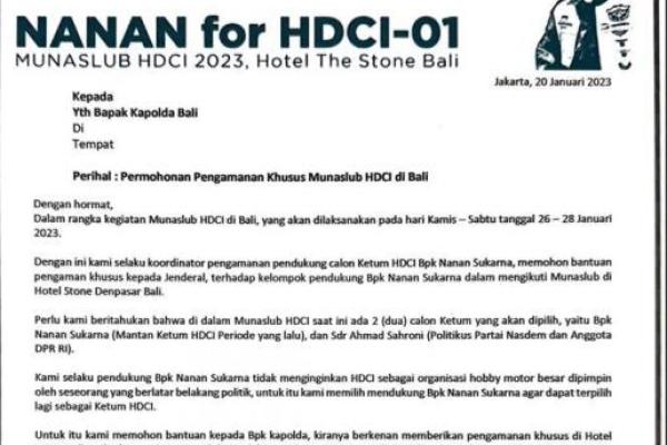 Jelang pemilihan Ketum Harley Davidson Club Indonesia (HDCI) yang akan berlangsung di Bali pada 26-28 Januari 2023, persaingan kian memanas antara dua kandidat.