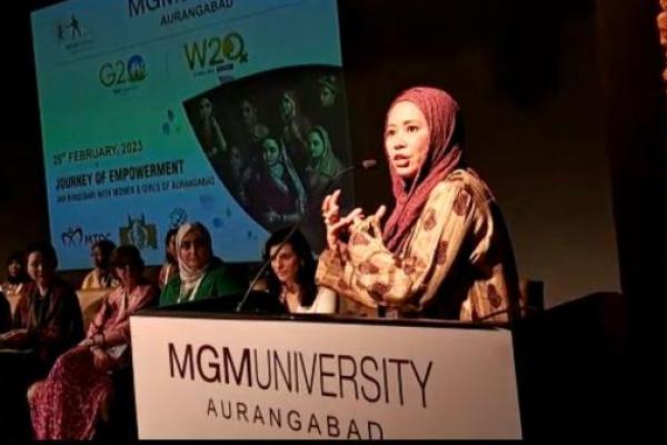 Di India, di hadapan sekitar 1000 aktivis perempuan se-dunia, Farahdibha pidato kesuksesan W20 2022 dan Presidensi G20 di Indonesia