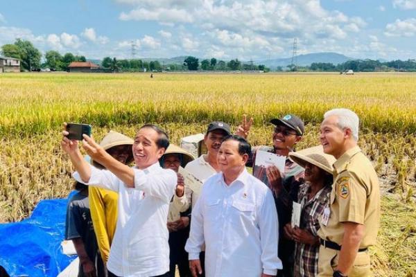 Presiden Jokowi melakukan kunjungan kerja ke Jateng untuk meninjau panen raya padi dan berdialog dengan petani di Desa Lajer, Kecamatan Ambal, Kabupaten Kebumen, Jawa Tengah. 