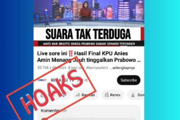 Hoaks! Hasil Final KPU, Anies Unggul di 25 Provinsi, Raih 98,35 Persen Suara