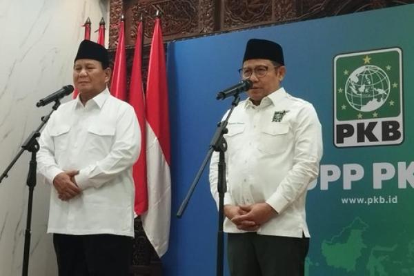 Prabowo Subianto sebagai Presiden terpilih 2024 menyambangi kantor DPP Partai Kebangkitan Bangsa (PKB). Prabowo disambut langsung Ketua Umum PKB, Muhaimin Iskandar (Cak Imin).