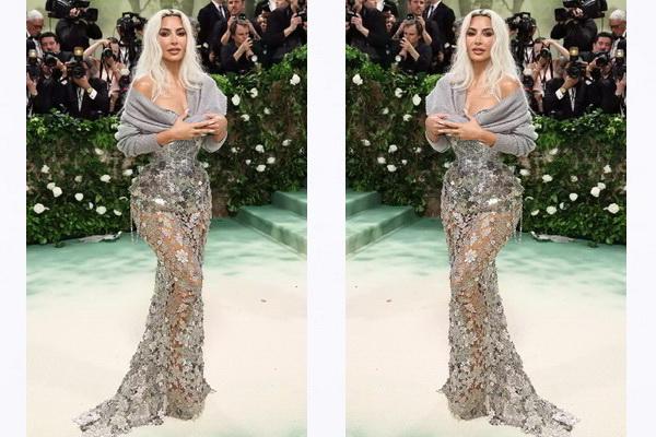 Kim Kardashian Bikin Heboh Met Gala 2024 dengan Gaun Korset Transparan