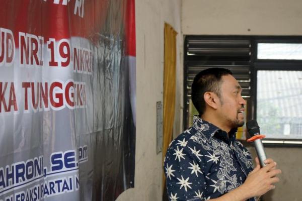 Wakil Ketua Komisi III DPR RI sekaligus Anggota MPR RI Ahmad Sahroni, menggelar kegiatan sosialisasi Empat Pilar MPR di wilayah Kecamatan Tambora, Jakarta Barat, Kamis (15/5).