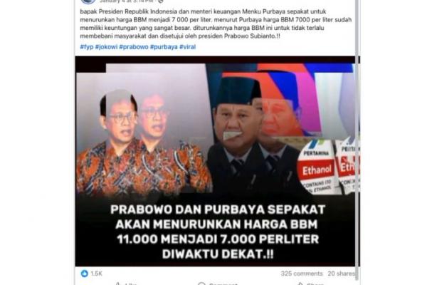 Hoaks! Unggahan Narasi Prabowo dan Purbaya Sepakat BBM jadi Rp7000 Perliter
