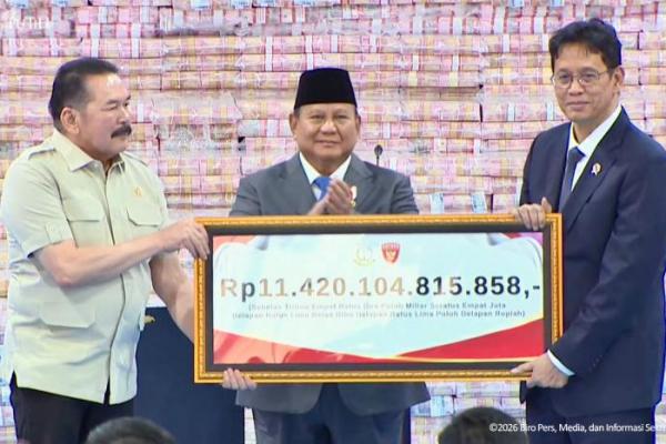 Kejagung Serahkan Rp11,42 Triliun ke Negara, Disaksikan Presiden Prabowo