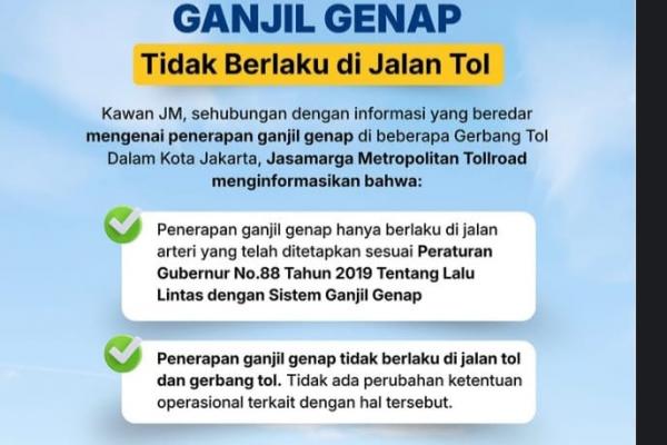 Jasa Marga Pastikan Tidak Ada Ganjil Genap di Gerbang Tol Jakarta